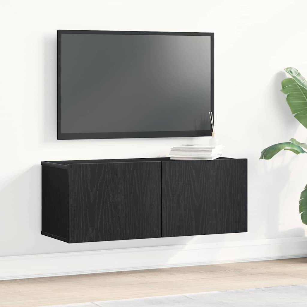 TV-skåp 2 pcs Svart Ek 80 x 30 x 30 cm Konstruerat trä