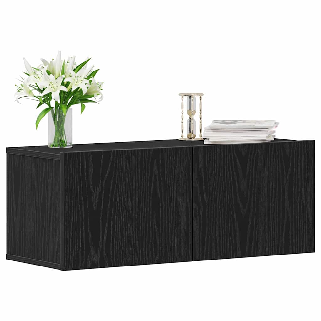 TV-skåp 2 pcs Svart Ek 80 x 30 x 30 cm Konstruerat trä