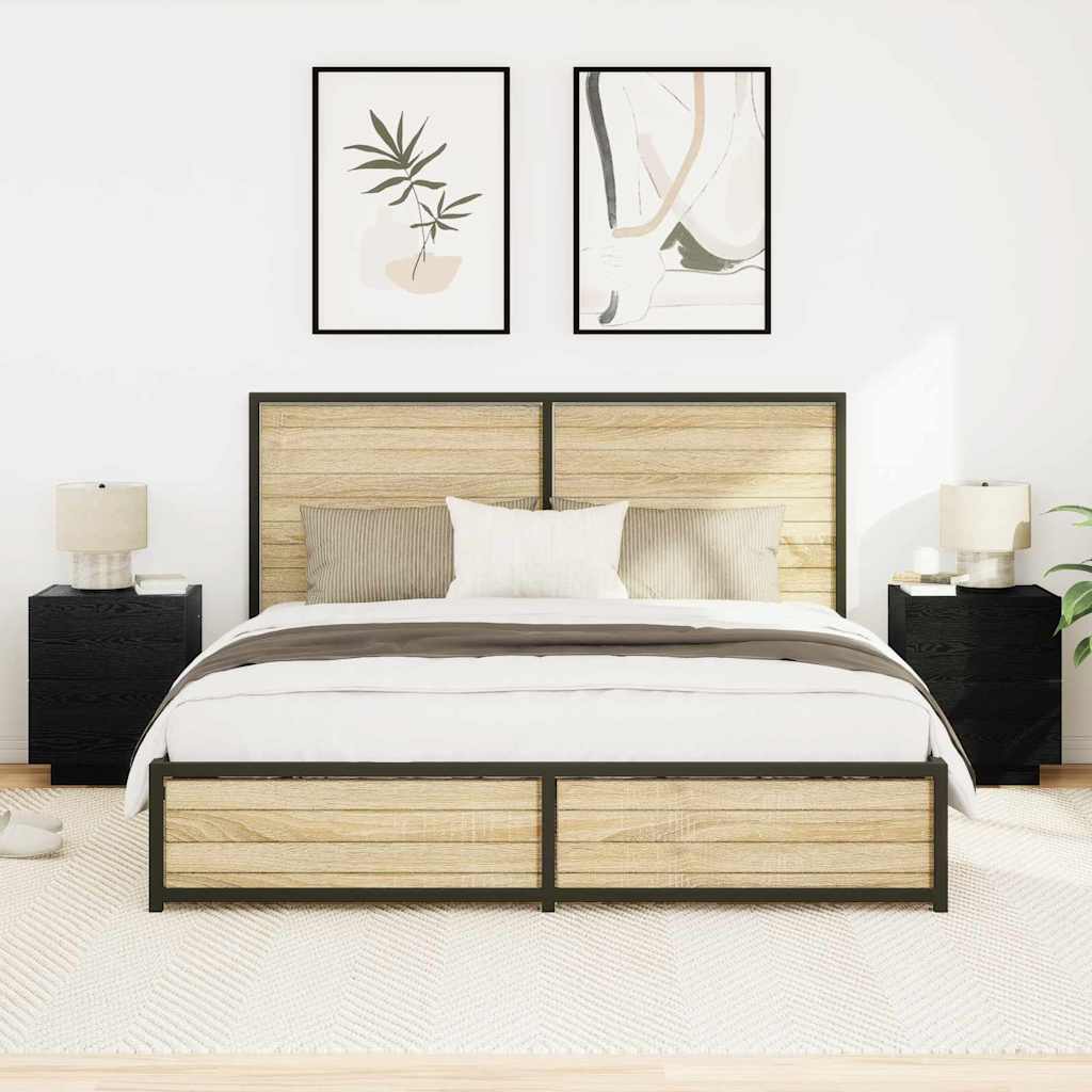 Nattduksbord 2 pcs Svart Ek 45 x 40 x 55 cm Konstruerat trä