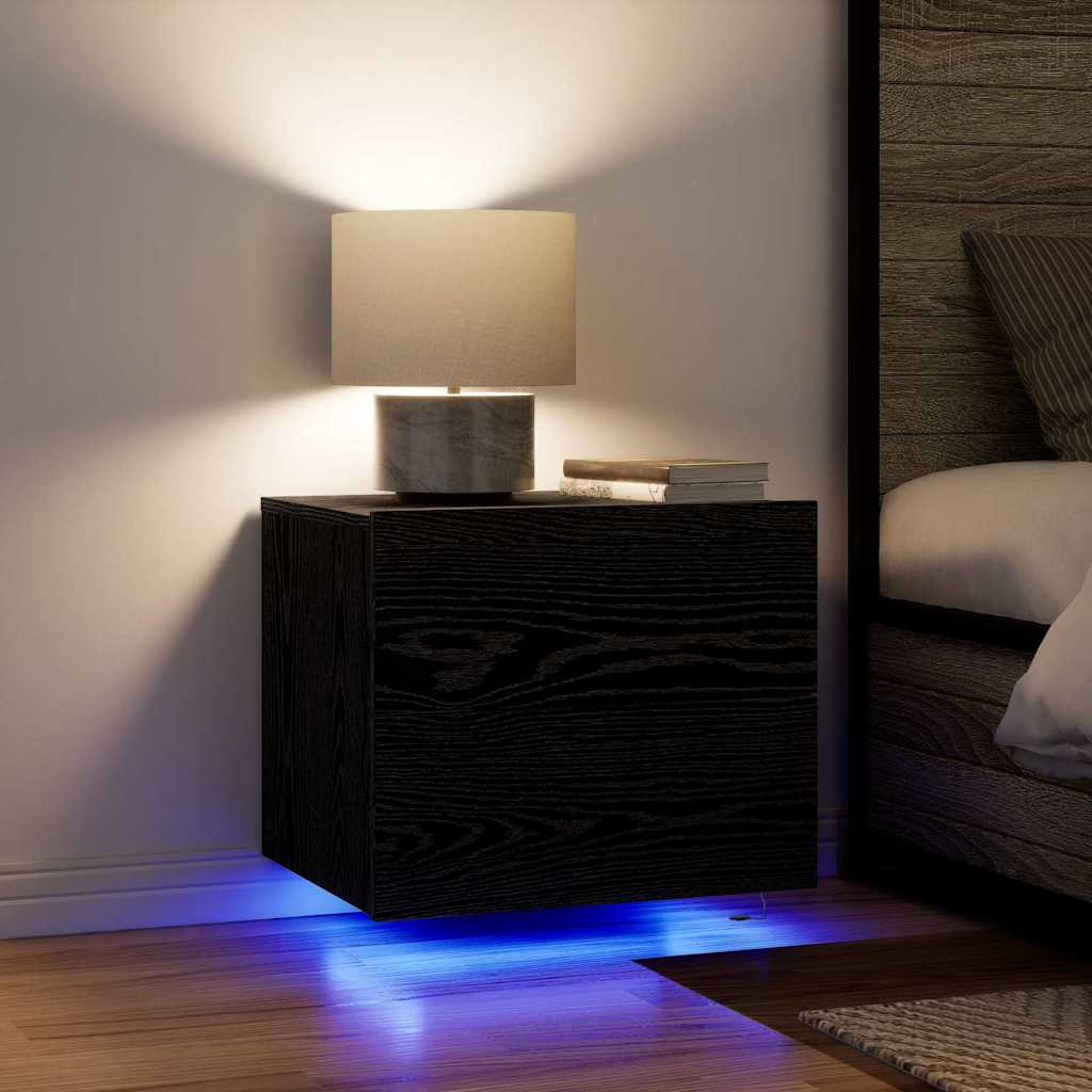 Nattduksbord 2 pcs Svart Ek 50 x 39 x 41 cm Konstruerat trä