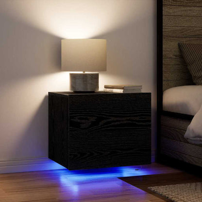 Nattduksbord 2 pcs Svart Ek 50 x 39 x 41 cm Konstruerat trä