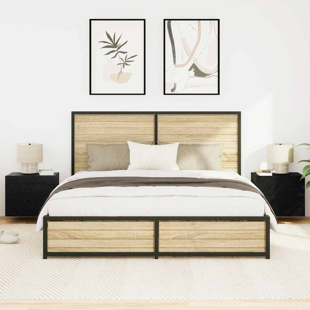 Nattduksbord 2 pcs Svart Ek 50 x 39 x 41 cm Konstruerat trä