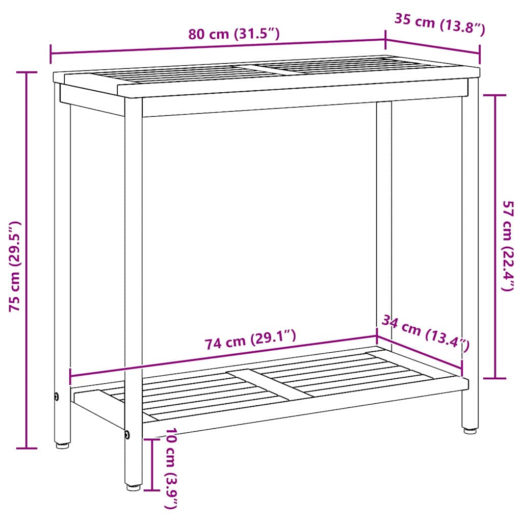 Utomhusbord med lagring Naturlig och svart 80 x 35 x 75 cm