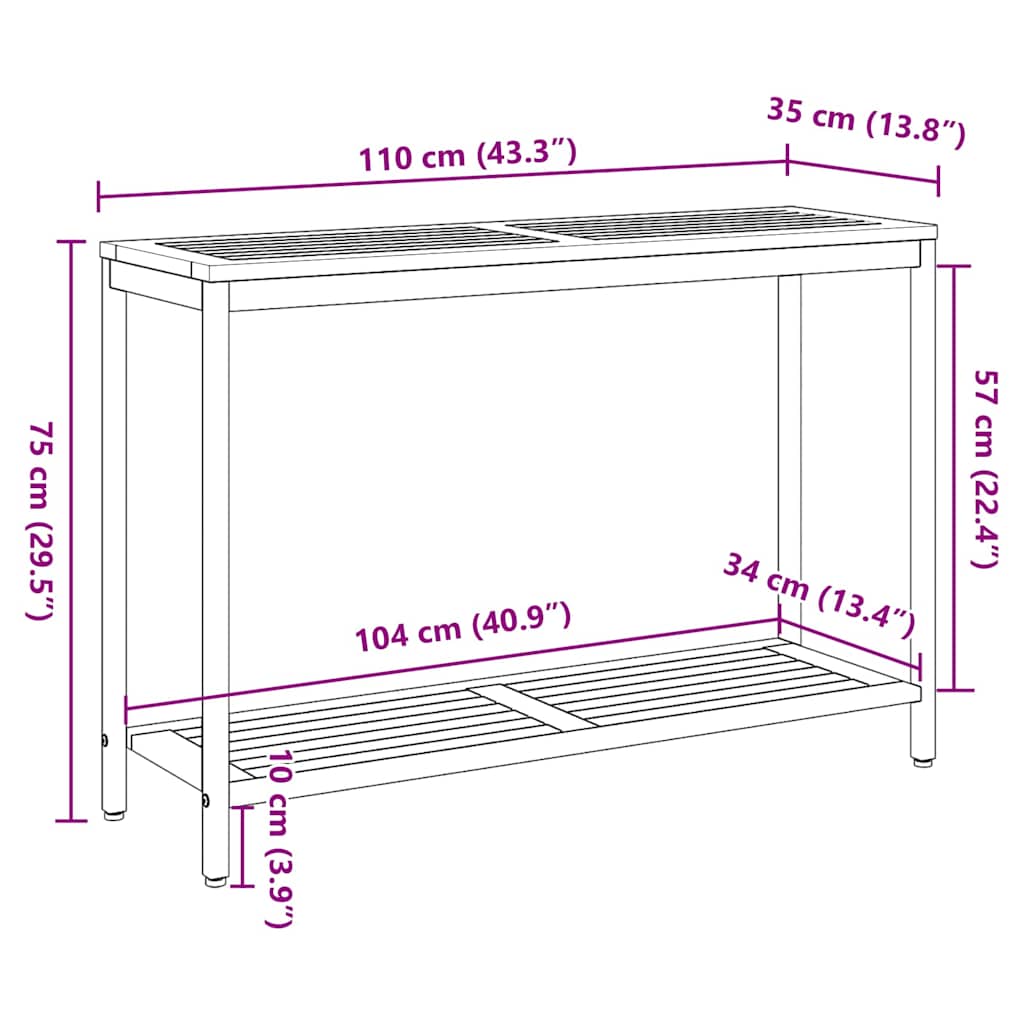 Utomhusbord med lagring Naturlig och grå 110 x 35 x 75 cm