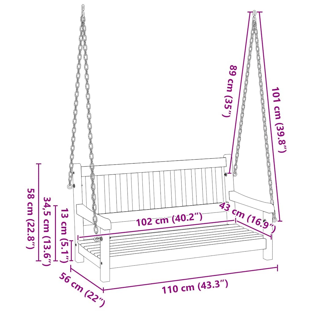 Gungbänk Brun 110 x 56 x 58.5 cm Massivt Akaciaträ