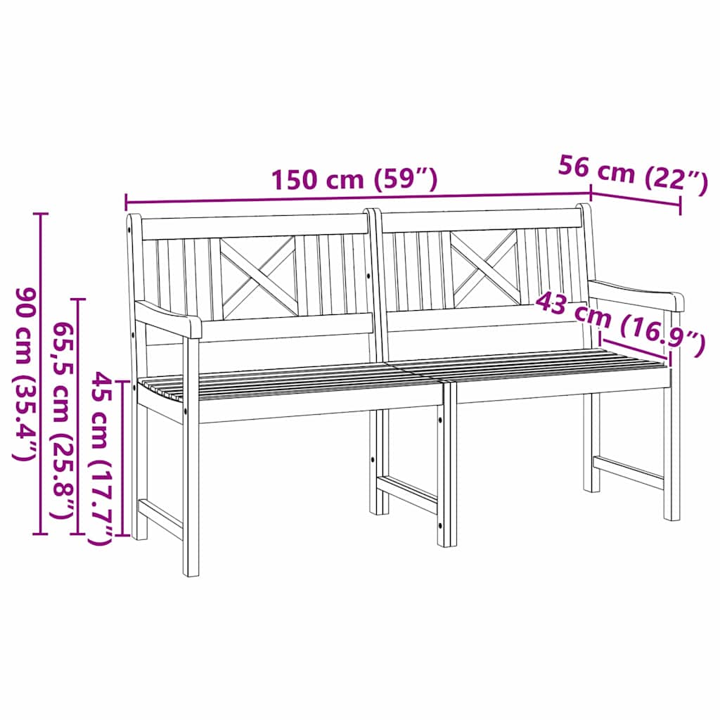 Trädgårdsbänk Brun 150 x 56 x 90 cm Massivt Akaciaträ