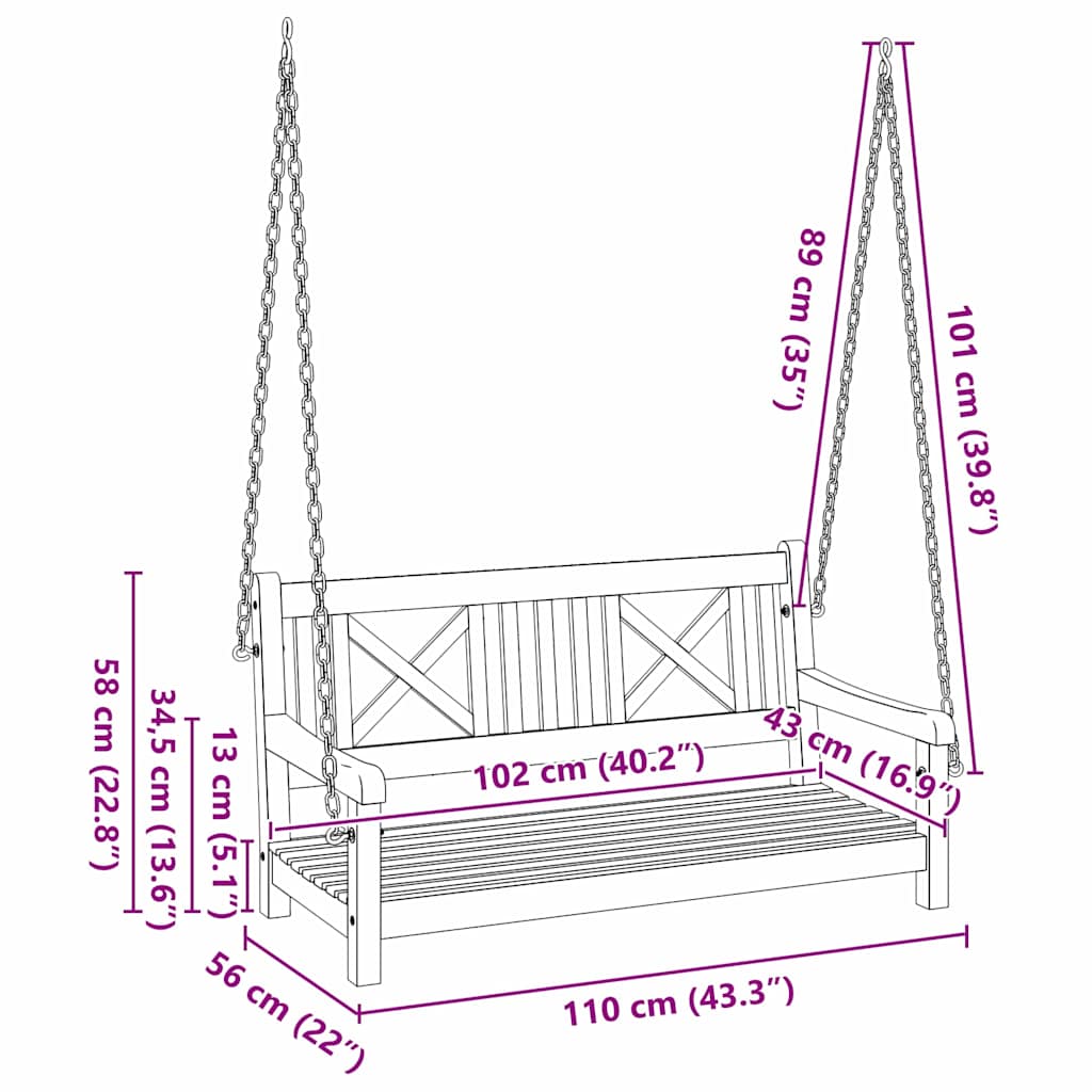 Gungbänk Brun 110 x 56 x 58.5 cm Massivt Akaciaträ