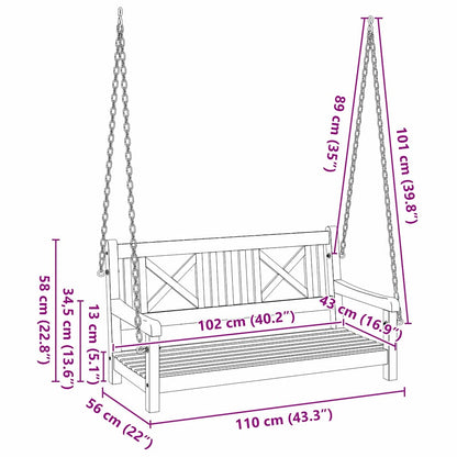 Gungbänk Brun 110 x 56 x 58.5 cm Massivt Akaciaträ