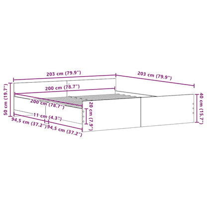 Sängram utan madrass svart ek 200x200 cm konstruerat trä