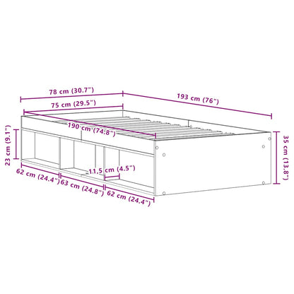 Sängram utan madrass hantverksmässig ek 75x190 cm