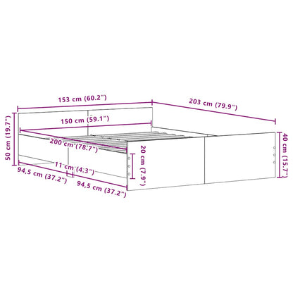 Sängram utan madrass svart ek 150x200 cm konstruerad trä