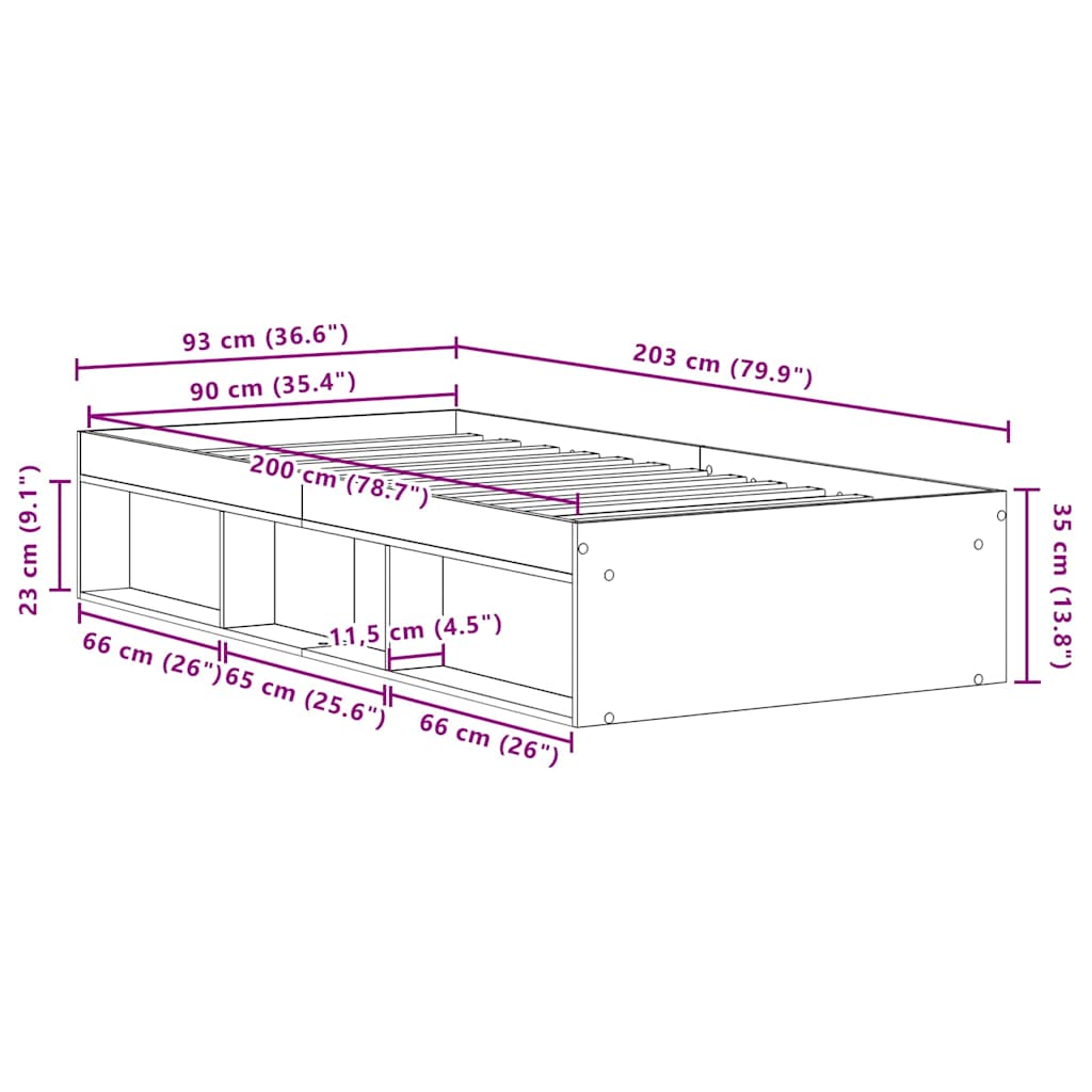 Sängram utan madrass svart ek 90x200 cm konstruerat trä