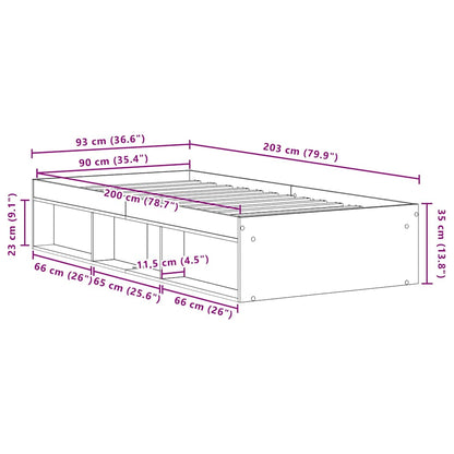 Sängram utan madrass svart ek 90x200 cm konstruerat trä