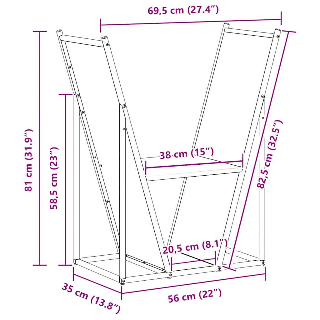 Vedställ svart 69,5x35x81 cm kallvalsat stål