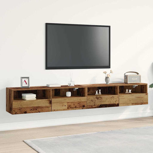 TV Vägghylla 2 pcs Gammalt trä 100 x 30 x 30 cm Konstruerat trä