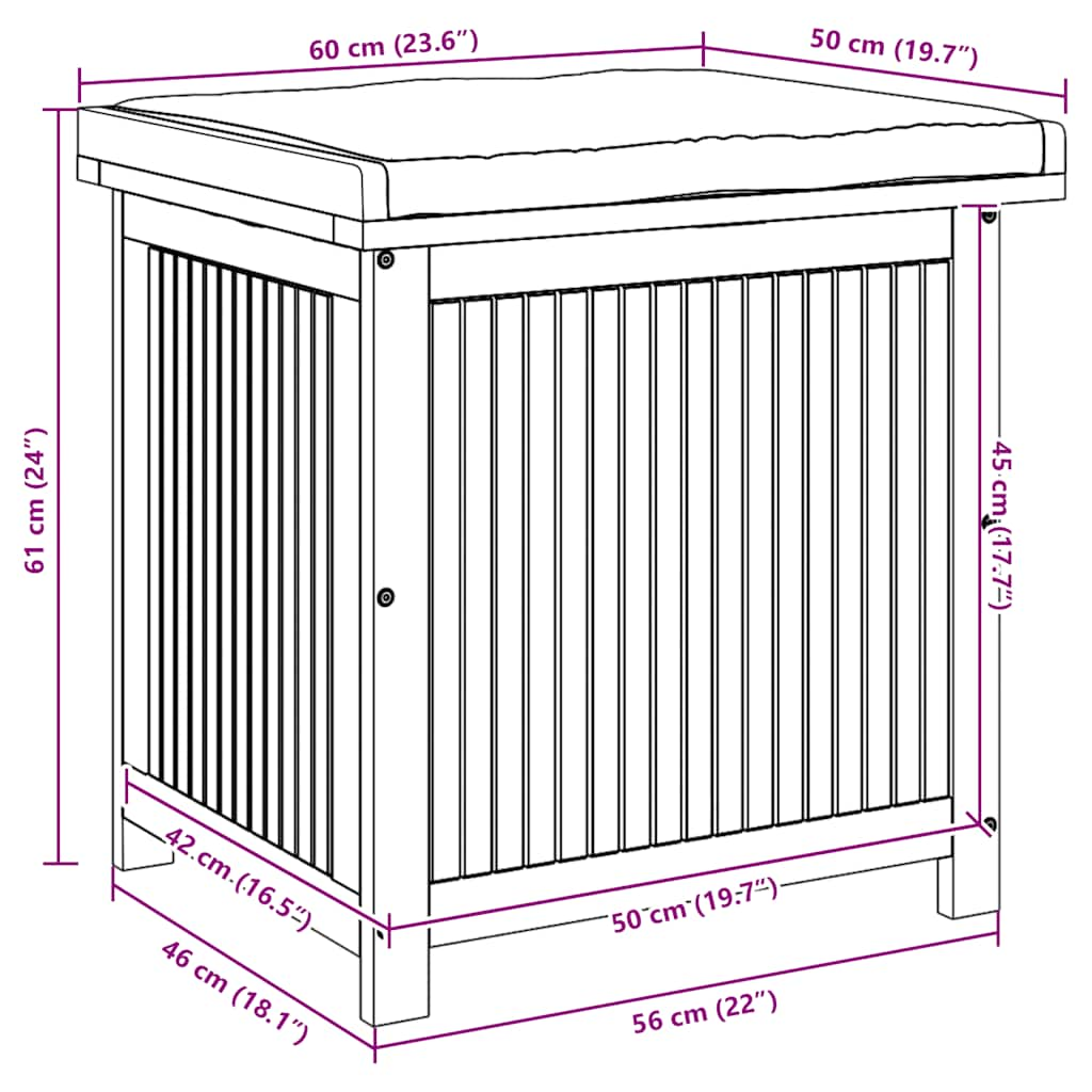 Kuddlåda utomhus 60x50x61 cm massivt trä akacia