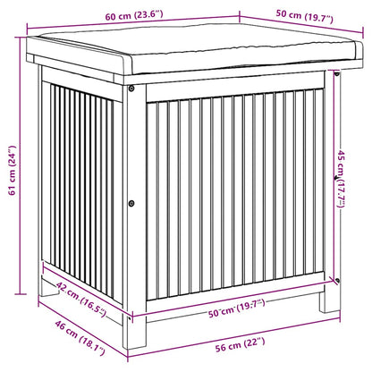 Kuddlåda utomhus 60x50x61 cm massivt trä akacia