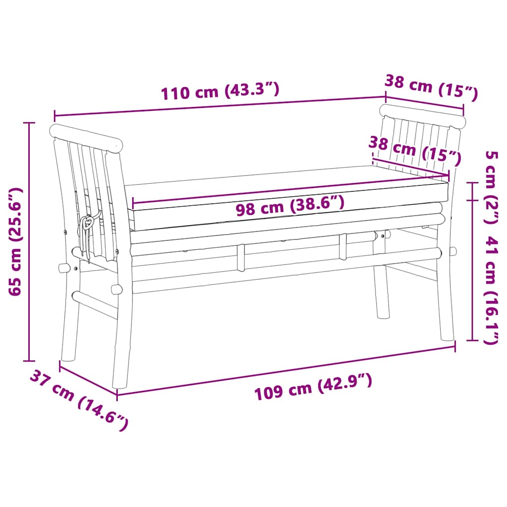 Trädgårdsbänk med kudde Brun 110 x 38 x 65cm Bambu