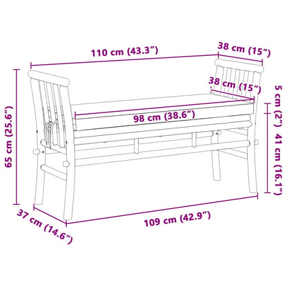 Trädgårdsbänk med kudde Brun 110 x 38 x 65cm Bambu