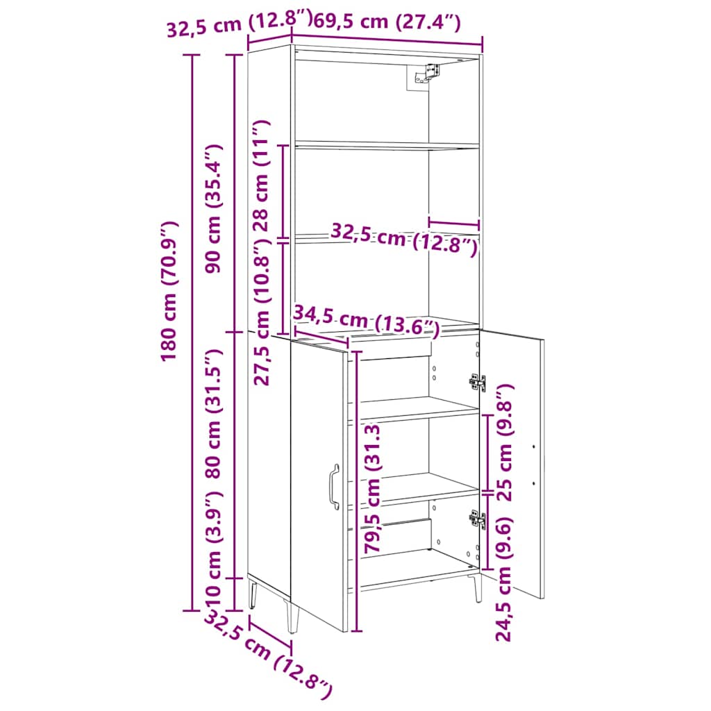Skåp Svart Ek 69,5 x 32,5 x 180 cm Konstruerat trä