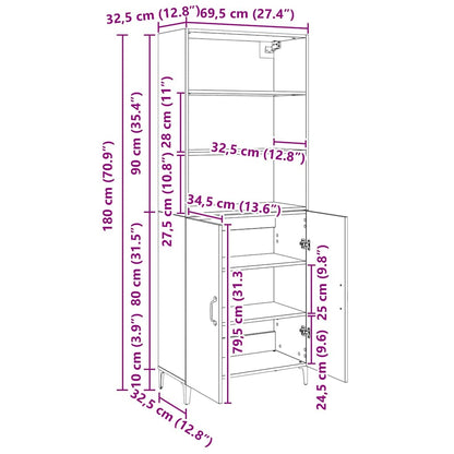 Skåp Svart Ek 69,5 x 32,5 x 180 cm Konstruerat trä