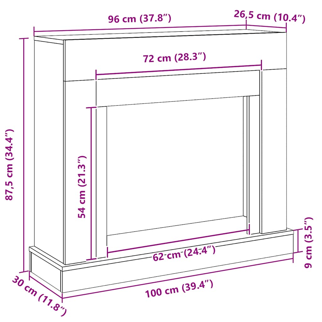 Öppen spis infattning svart ek 100x30x87,5 cm konstruerat trä