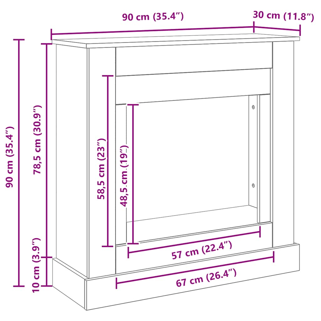 Öppen spis infattning svart ek 90x30x90 cm konstruerat trä