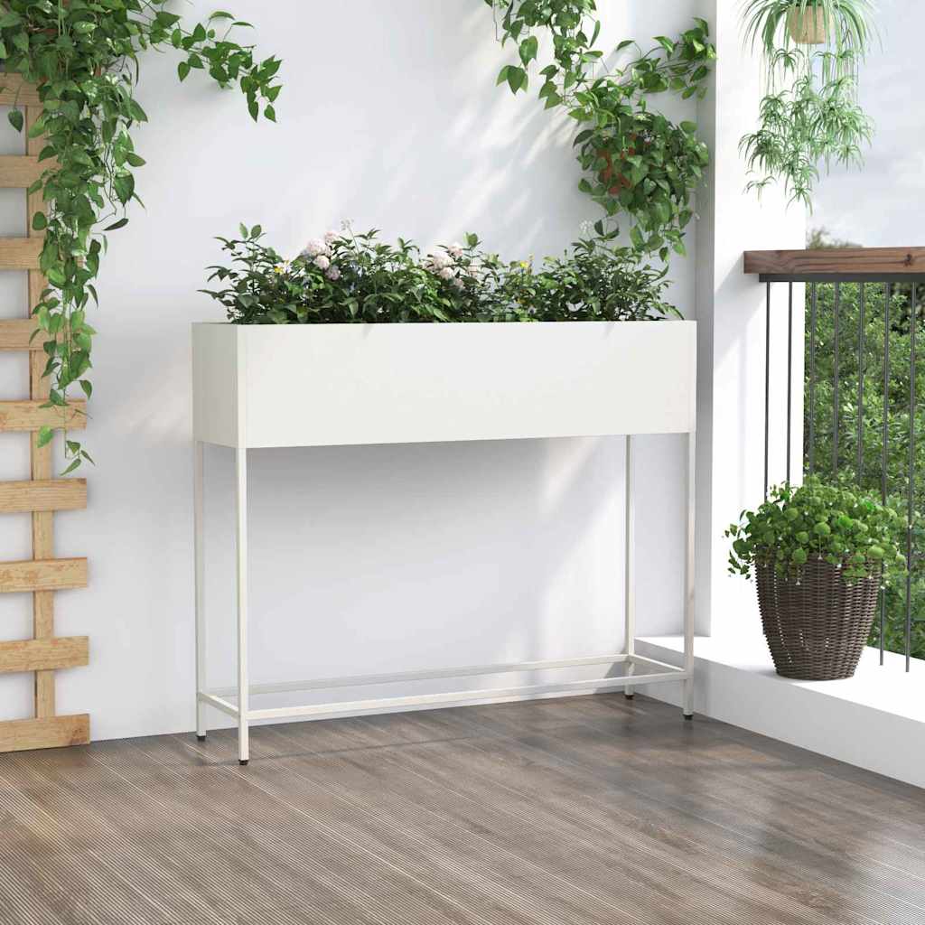 Höjdträdgårdsplanterare Vit 100 x 26 x 82 cm Stål