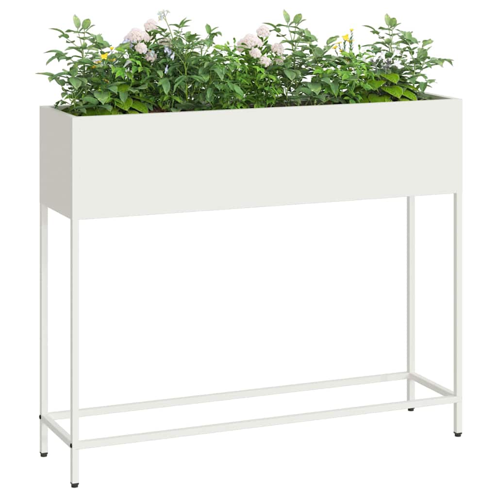 Höjdträdgårdsplanterare Vit 100 x 26 x 82 cm Stål