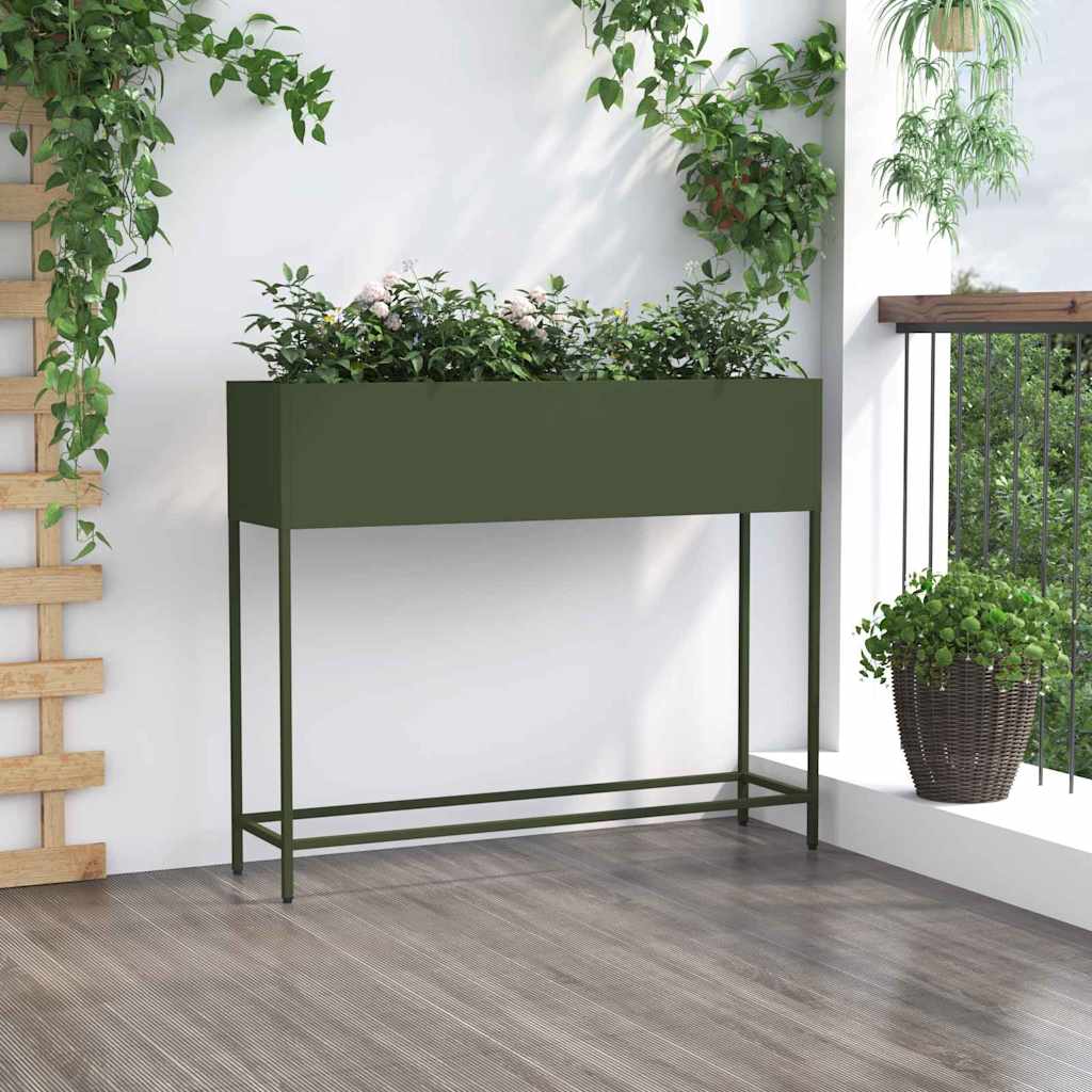 Höjdträdgårdsplanterare Olivgrön 100 x 26 x 82 cm Stål