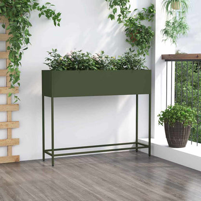 Höjdträdgårdsplanterare Olivgrön 100 x 26 x 82 cm Stål