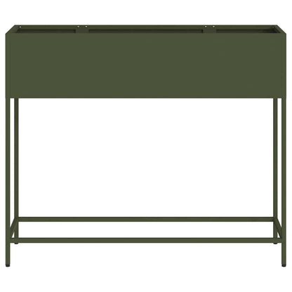 Höjdträdgårdsplanterare Olivgrön 100 x 26 x 82 cm Stål