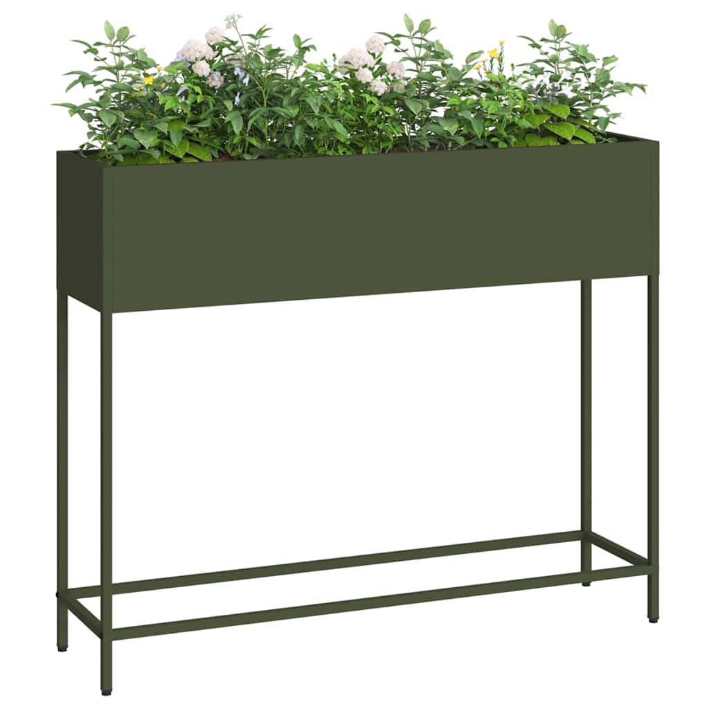 Höjdträdgårdsplanterare Olivgrön 100 x 26 x 82 cm Stål