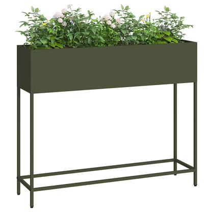 Höjdträdgårdsplanterare Olivgrön 100 x 26 x 82 cm Stål