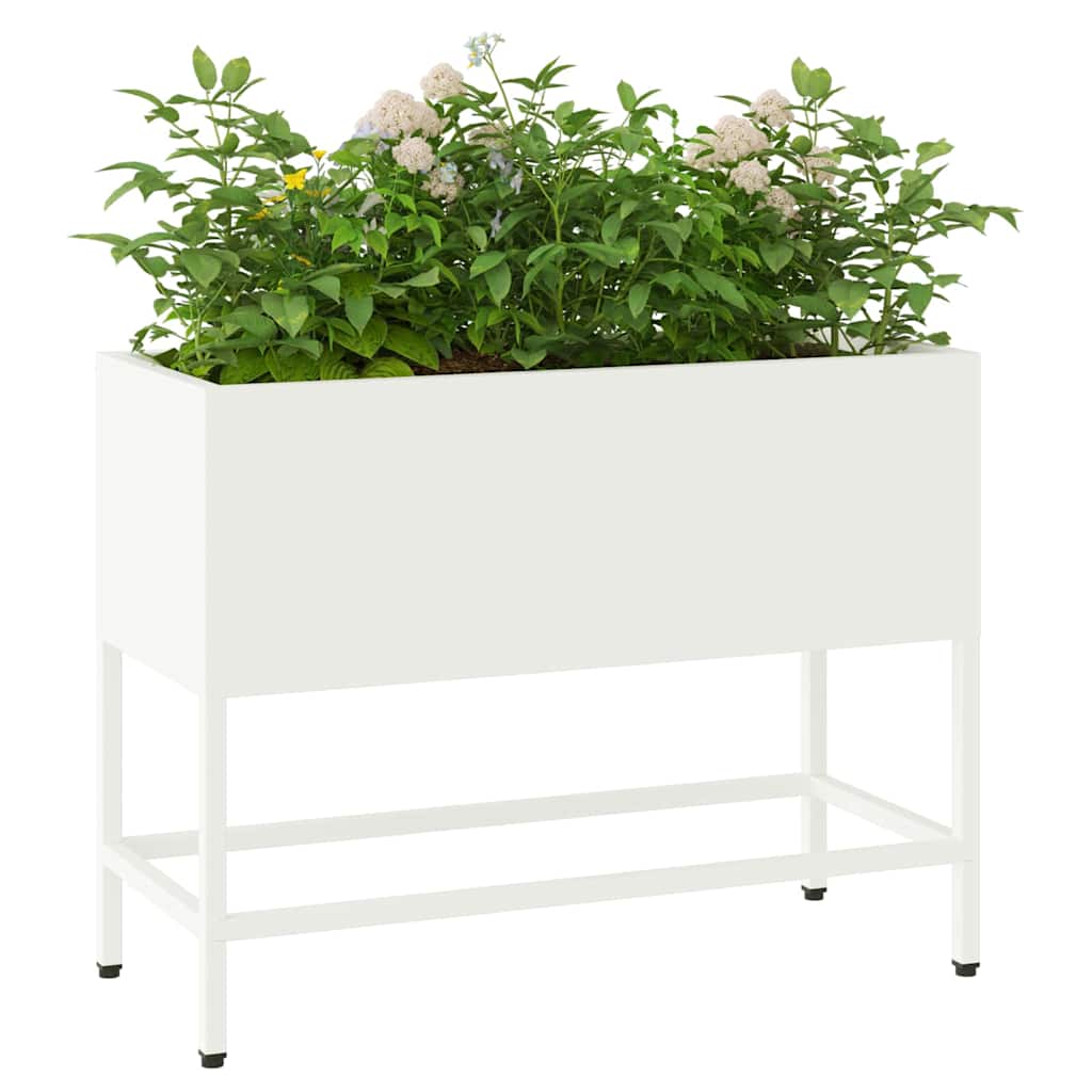 Höjdträdgårdsplanterare Vit 60 x 26 x 48 cm Stål