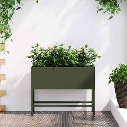 Höjdträdgårdsplanterare Olivgrön 60 x 26 x 45 cm Stål
