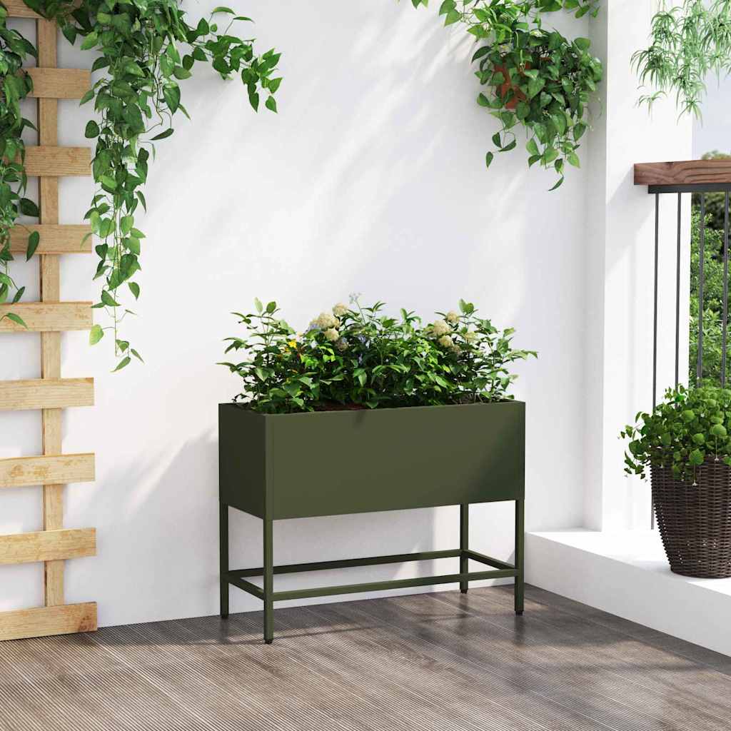 Höjdträdgårdsplanterare Olivgrön 60 x 26 x 45 cm Stål