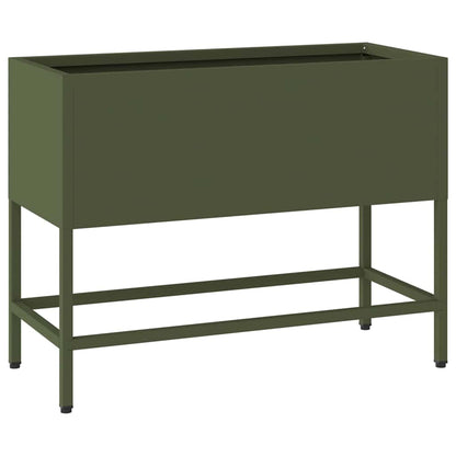 Höjdträdgårdsplanterare Olivgrön 60 x 26 x 45 cm Stål