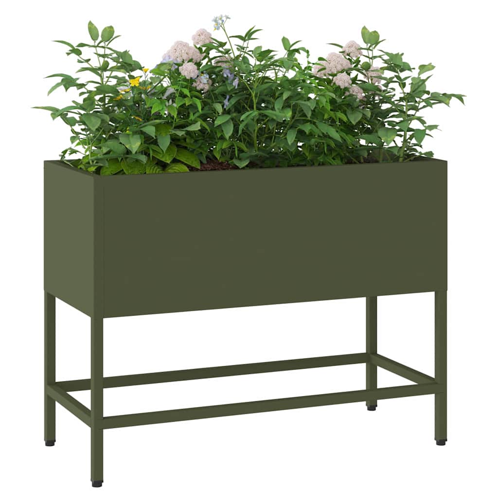 Höjdträdgårdsplanterare Olivgrön 60 x 26 x 45 cm Stål