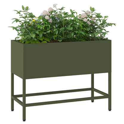 Höjdträdgårdsplanterare Olivgrön 60 x 26 x 45 cm Stål