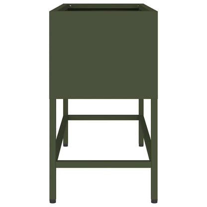 Höjdträdgårdsplanterare Olivgrön 60 x 26 x 45 cm Stål