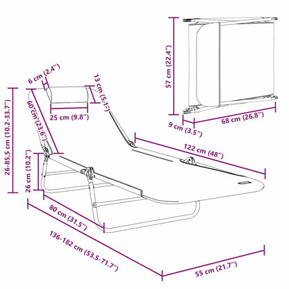 Hopfällbar solstol Grå 182 x 55 x 85,5 cm Textilene