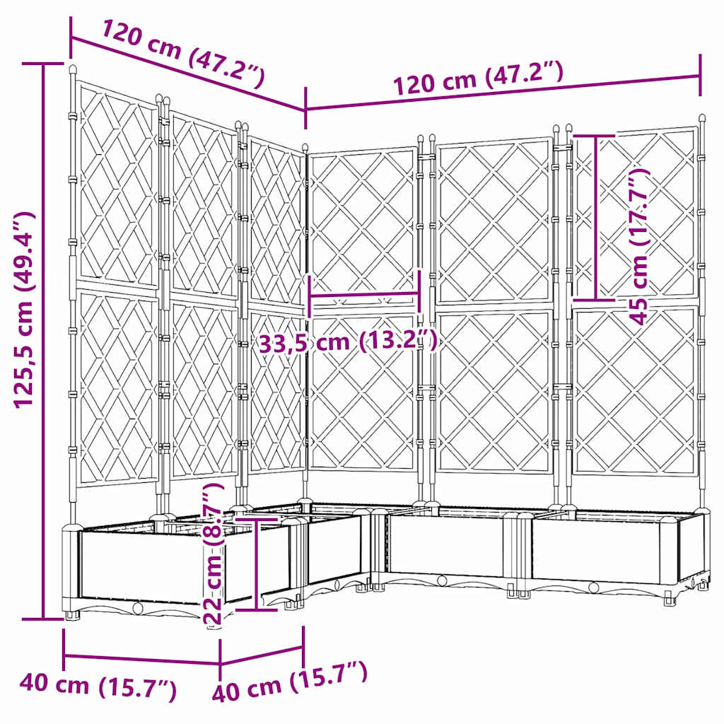 Trädgårdsplanterare 5 pcs Brun 120 x 120 x 125,5 cm Plast