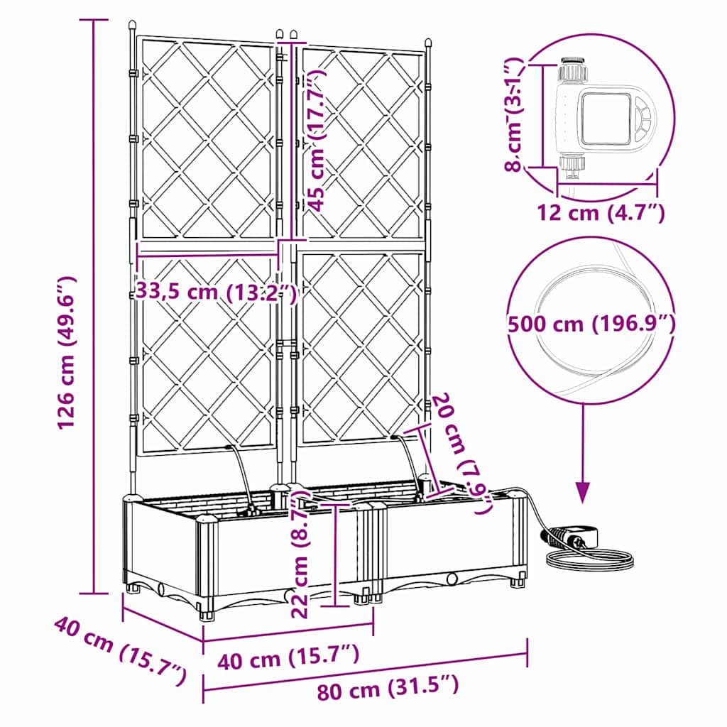 Trädgårdsplanterare 2 pcs Brun 80 x 40 x 126 cm Plast