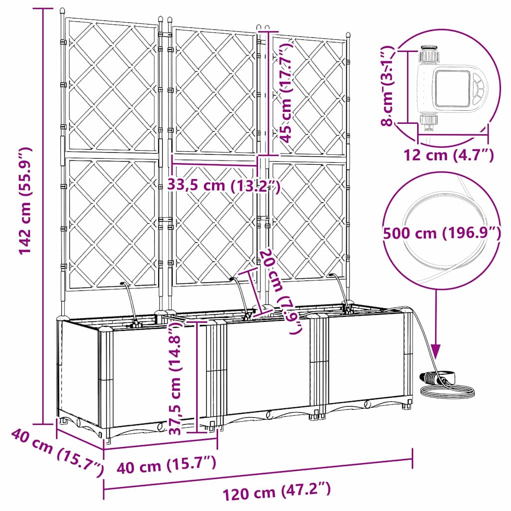 Trädgårdsplanterare 3 pcs Brun 120 x 40 x 142 cm Plast