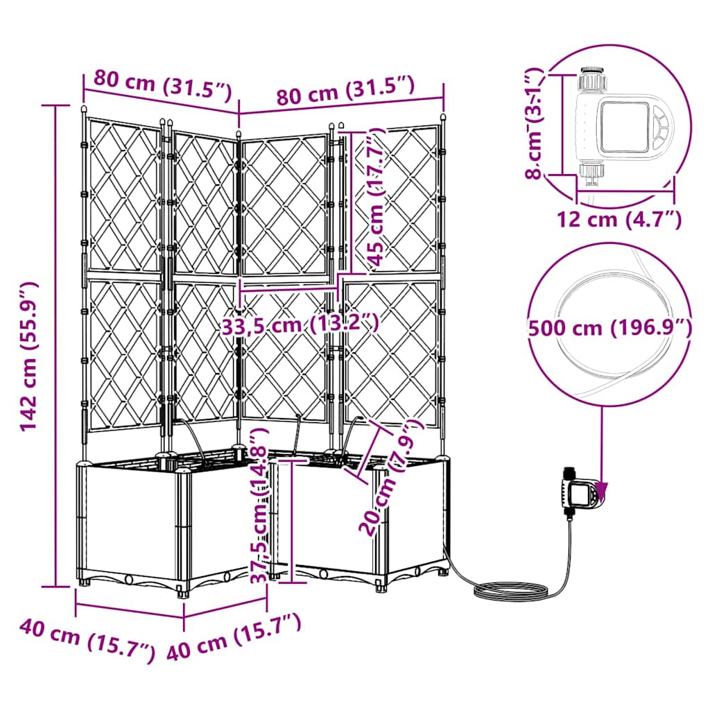 Trädgårdsplanterare 3 pcs Brun 80 x 80 x 142 cm Plast
