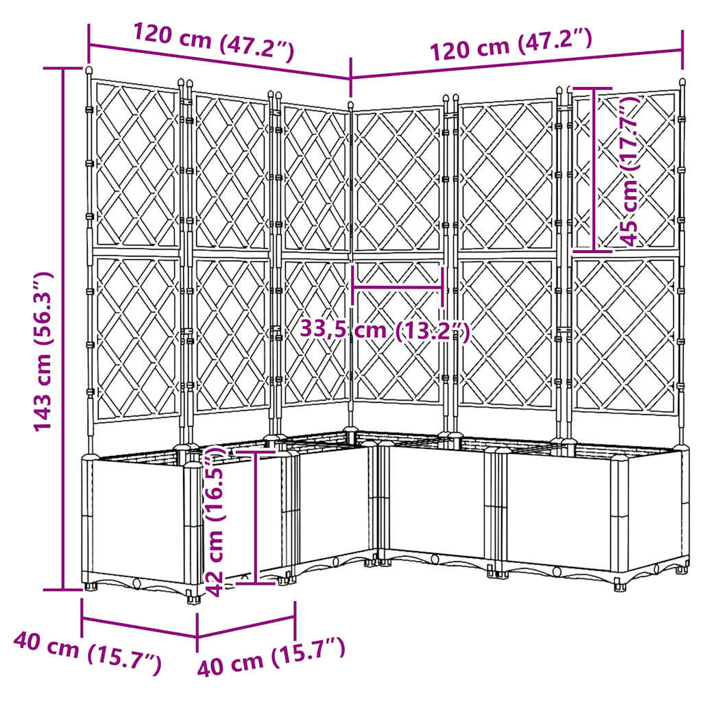 Trädgårdsplanterare 5 pcs Svart 120 x 120 x 143 cm Plast