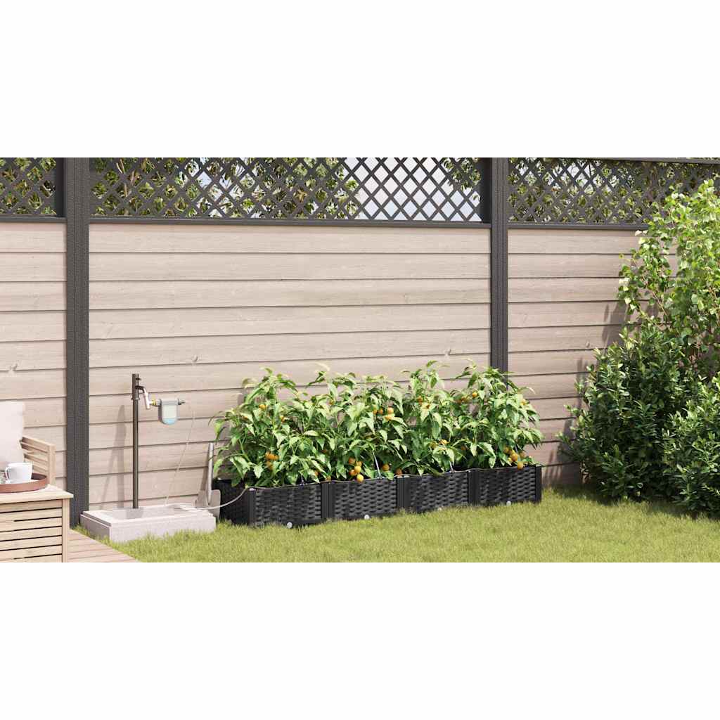 Trädgårdsplanterare 4 pcs Svart 160 x 40 x 22 cm Plast