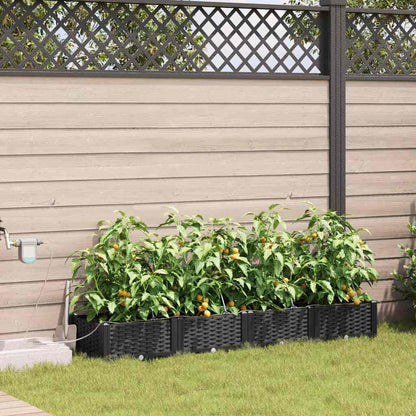 Trädgårdsplanterare 4 pcs Svart 160 x 40 x 22 cm Plast