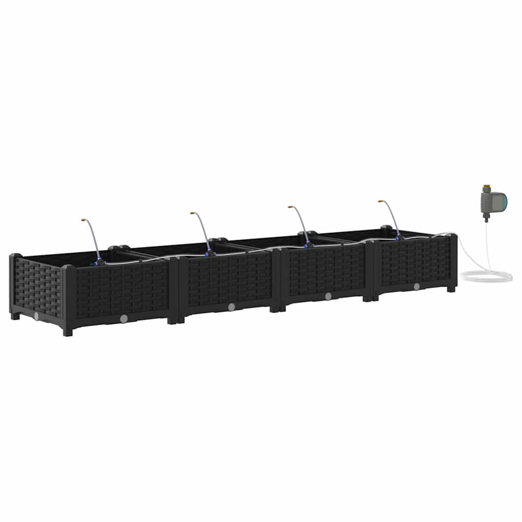 Trädgårdsplanterare 4 pcs Svart 160 x 40 x 22 cm Plast